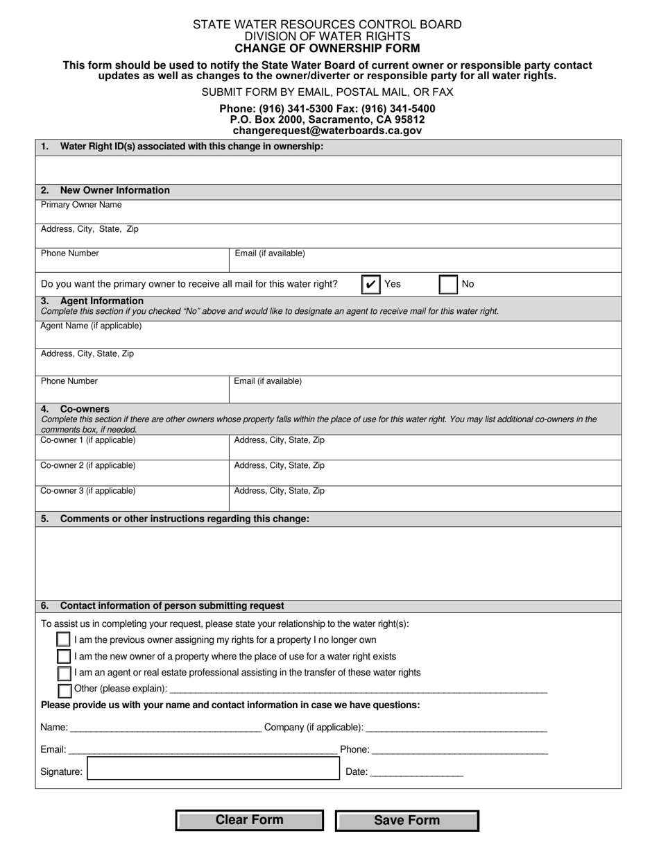 Change of Ownership Form - California, Page 1