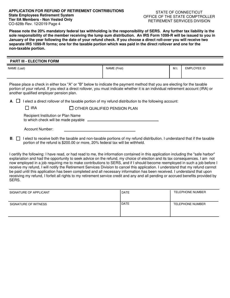 Form CO-628B Application for Refund of Retirement Contributions - Tier Iia Members - Non Vested Only - Connecticut, Page 4