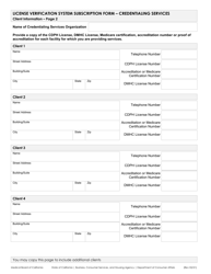 License Verification System Subscription Form - Credentialing Services - California, Page 2