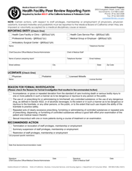 Form ENF-805.01 &quot;Health Facility/Peer Review Reporting Form&quot; - California