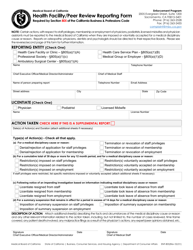 Document preview: Form ENF-805 Health Facility/Peer Review Reporting Form - California