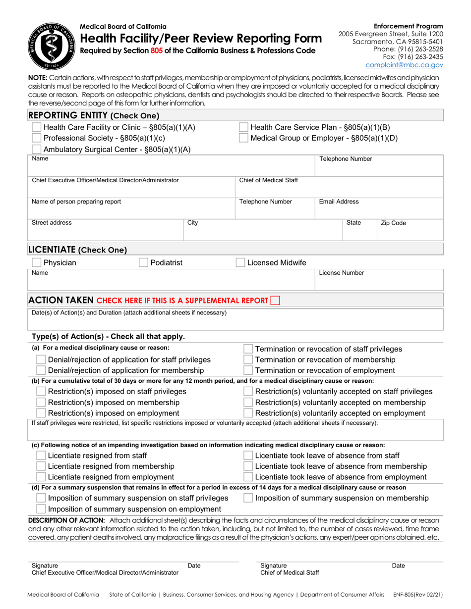 Form ENF805 Fill Out, Sign Online and Download Fillable PDF