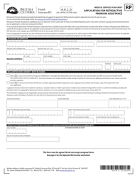 Form HLTH104 Medical Services Plan (Msp) Application for Retroactive Premium Assistance - British Columbia, Canada