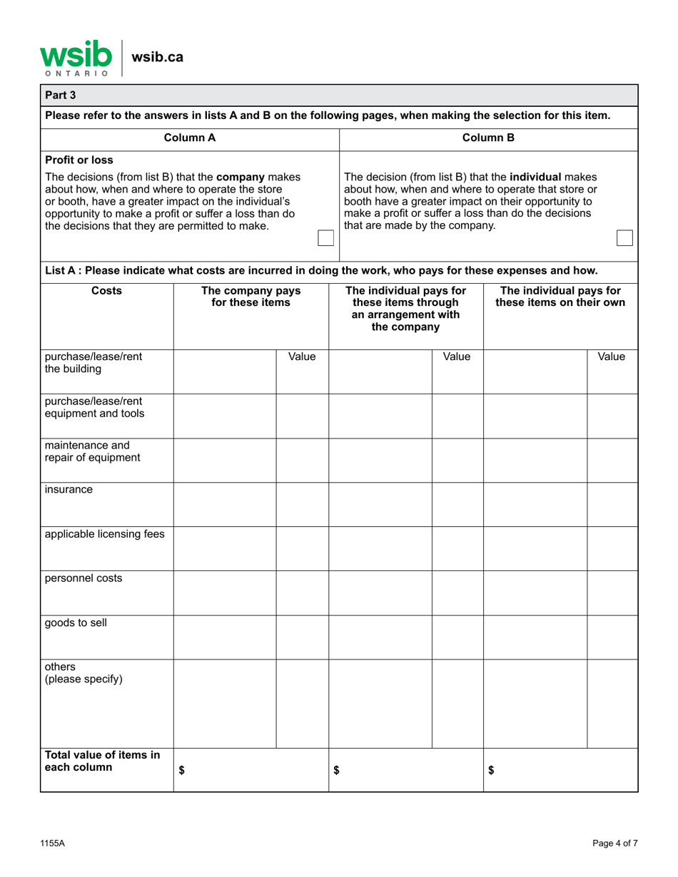 Form 1155A Determining Worker / Independent Operator Status - Retail Industry - Ontario, Canada, Page 4