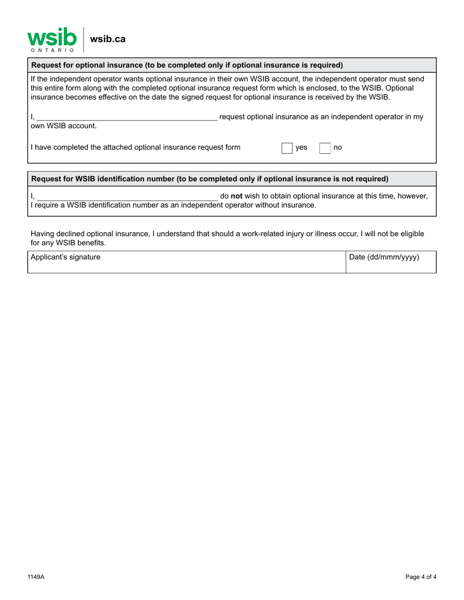 Form 1149A Determining Worker / Independent Operator Status - Trucking Industry - Ontario, Canada, Page 4