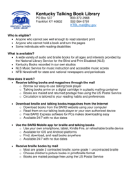 Application for Kentucky Talking Book Library Service - Kentucky