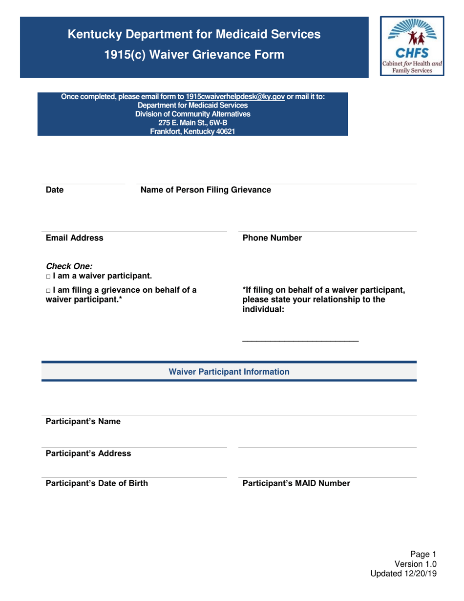 Kentucky 1915(C) Waiver Grievance Form Fill Out, Sign Online and
