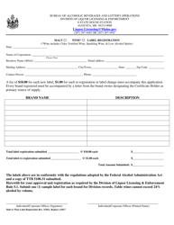 Document preview: Malt or Wine Label Registration - Maine
