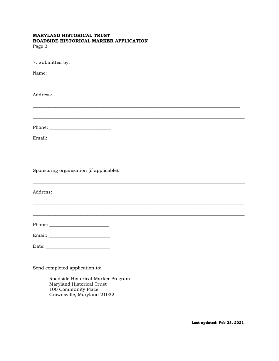 Roadside Historical Marker Application - Maryland, Page 4