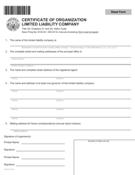 &quot;Certificate of Organization Limited Liability Company&quot; - Idaho