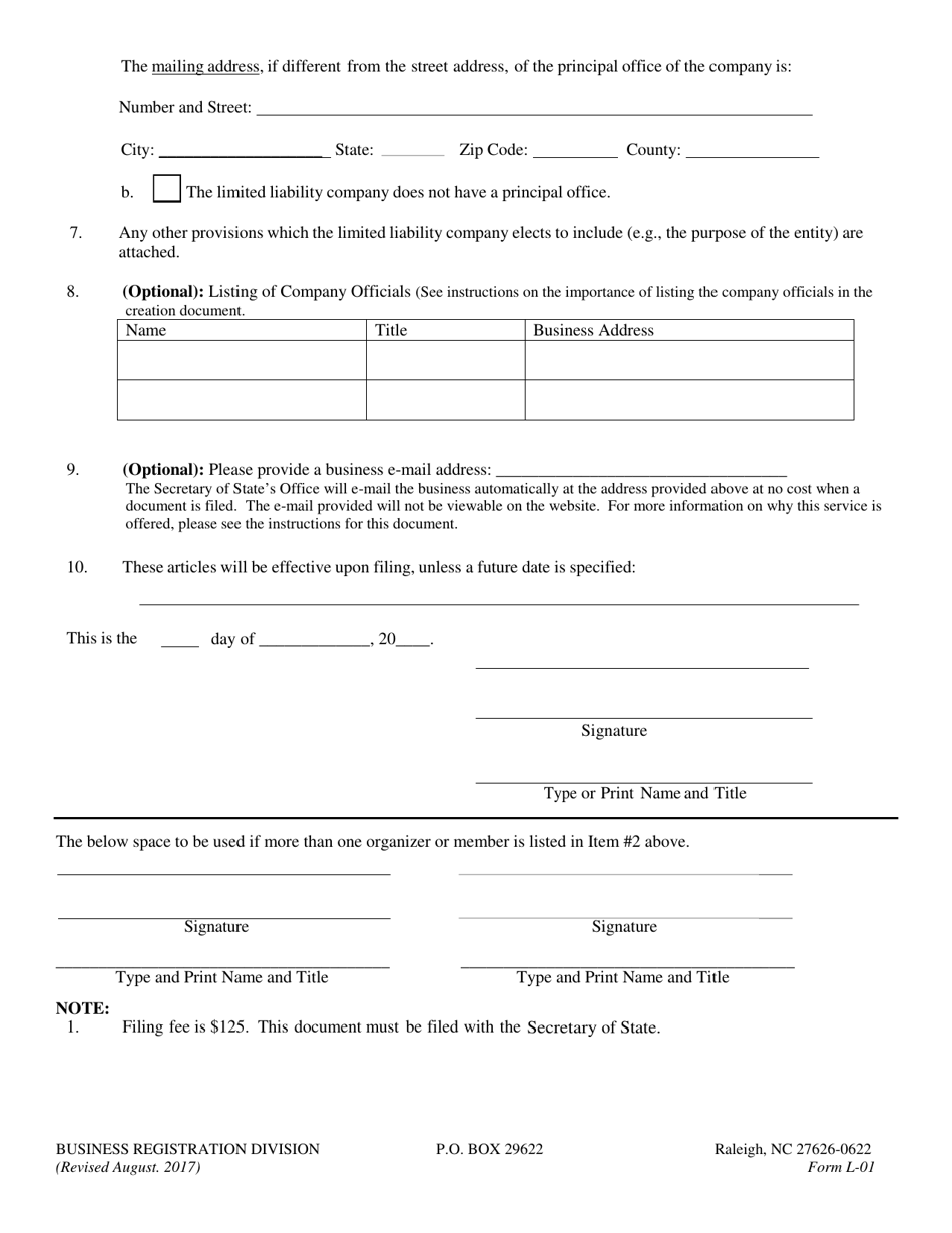 Form L-01 - Fill Out, Sign Online And Download Fillable Pdf, North 