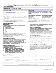 Form LLC1011 Articles of Organization of a Virginia Limited Liability Company - Virginia