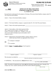 Form 502 &quot;Articles of Organization Limited Liability Company&quot; - Wisconsin