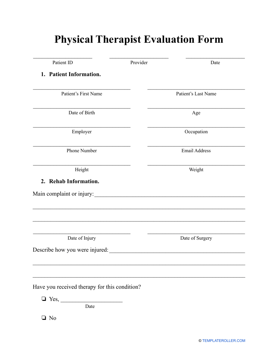 Physical Therapist Evaluation Form Fill Out, Sign Online and Download