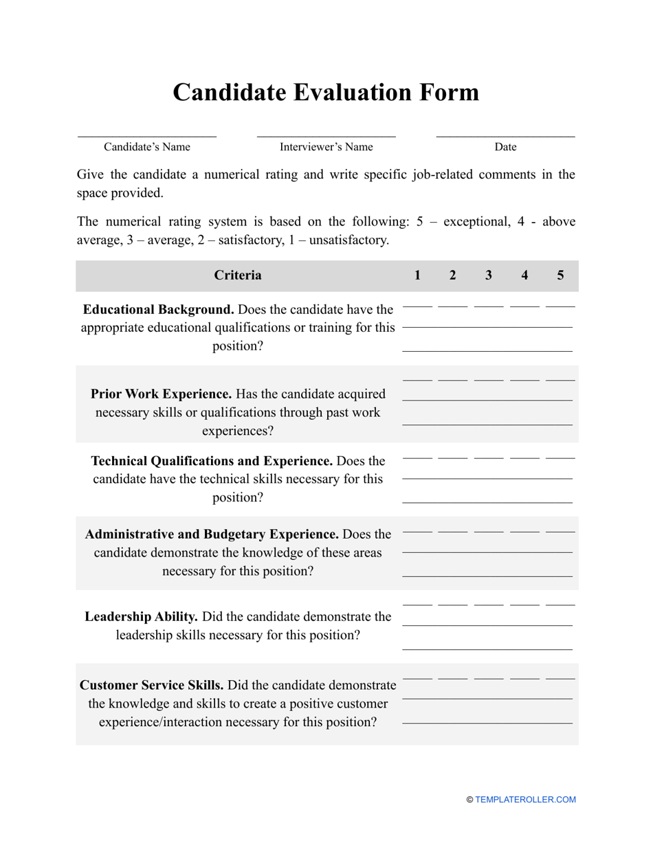 Candidate Evaluation Form Fill Out, Sign Online and Download PDF