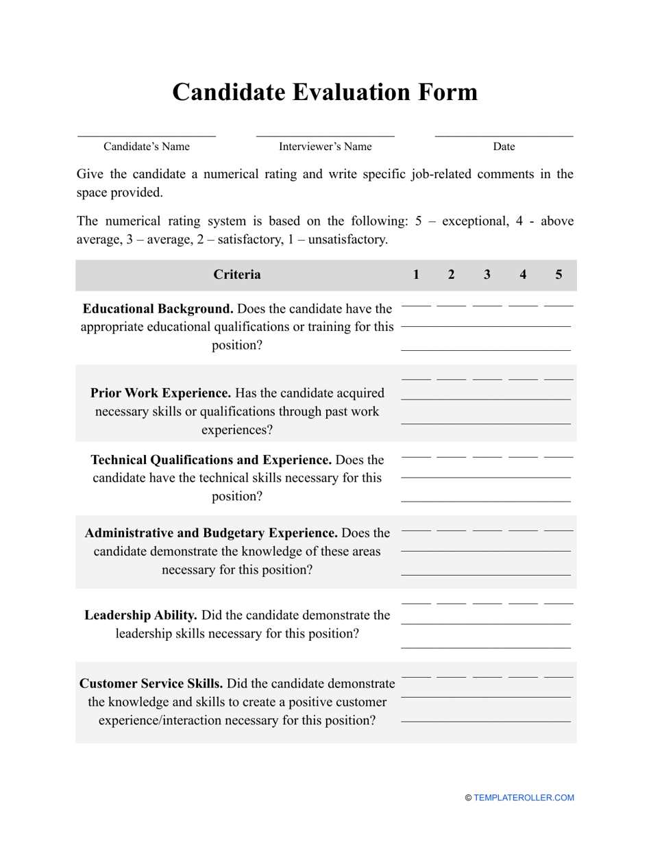 Interview Evaluation Form Template