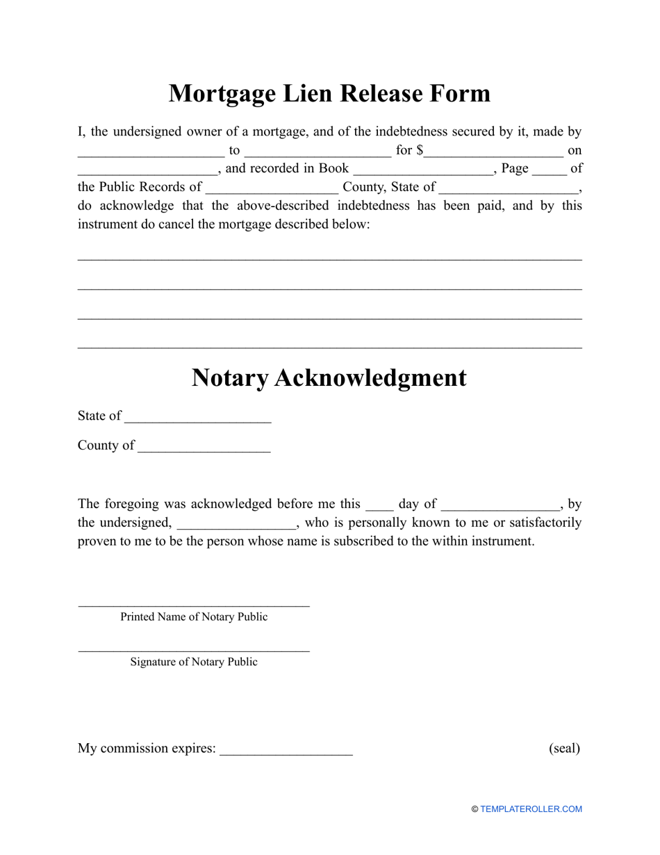 Mortgage Lien Release Form Fill Out Sign Online And Download PDF 