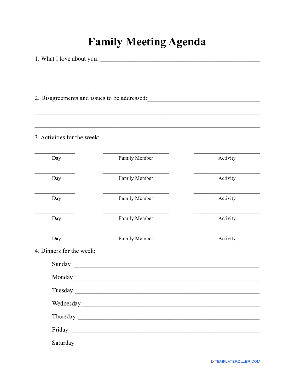 Family Meeting Agenda Template Fill Out, Sign Online and Download PDF