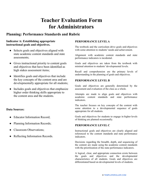Teacher Evaluation Form for Administrators
