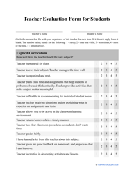 Document preview: Teacher Evaluation Form for Students