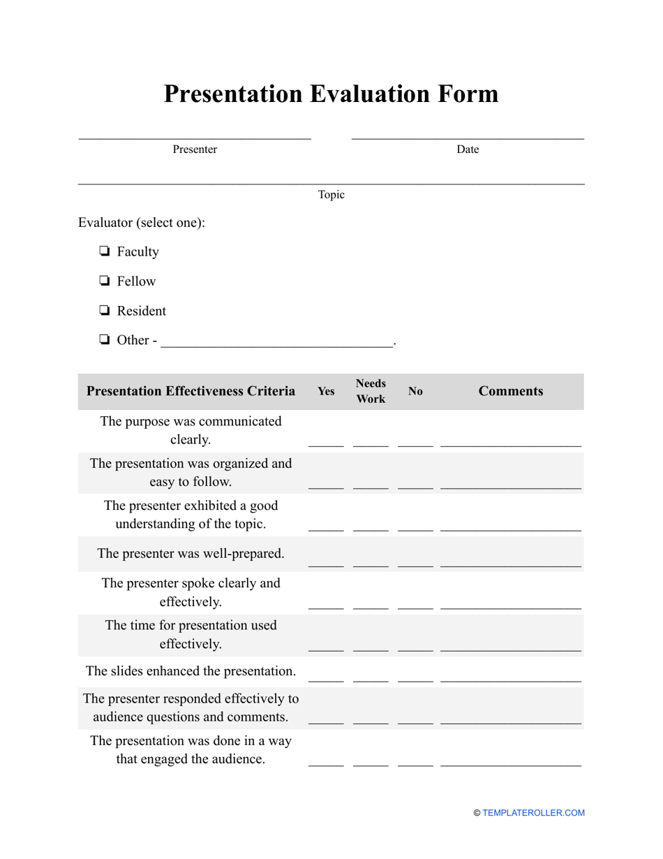 Presentation Evaluation Form Download Printable PDF  Templateroller Intended For Presentation Evaluation Template