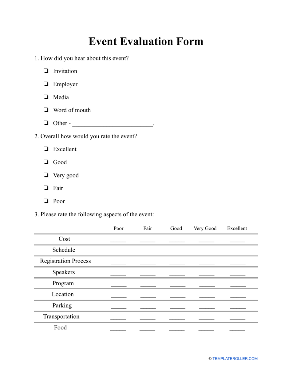 Event Evaluation Form, Page 1