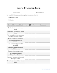 Document preview: Course Evaluation Form - Small Table