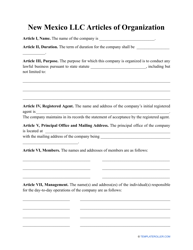 LLC Articles of Organization Form - New Mexico