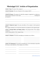 Document preview: LLC Articles of Organization Form - Mississippi