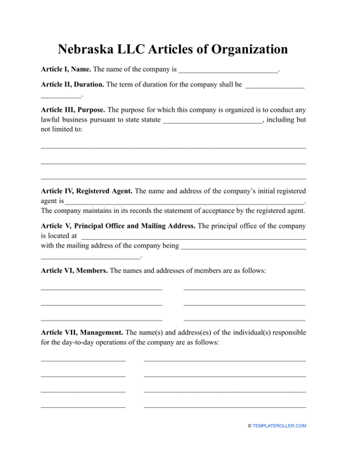 LLC Articles of Organization Form - Nebraska