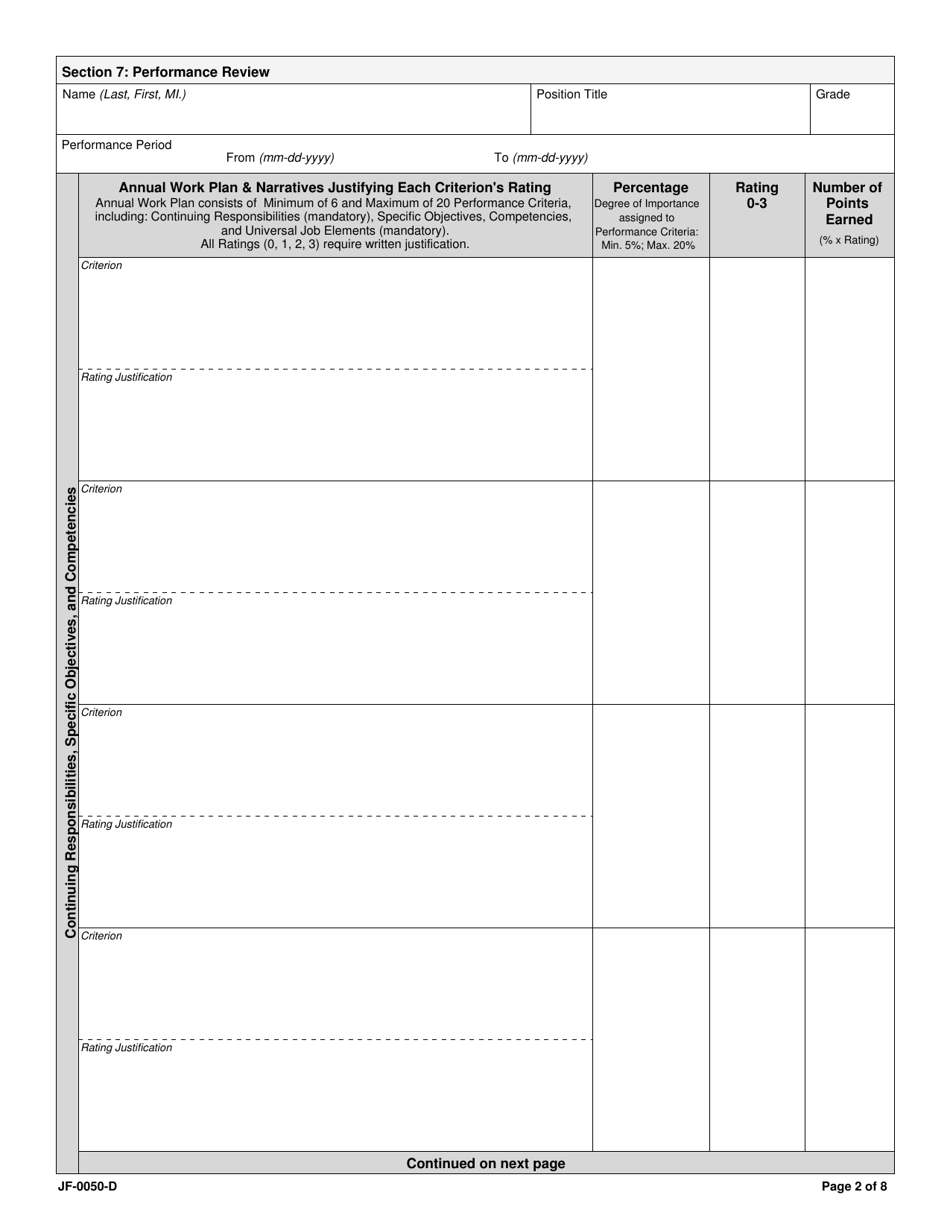 Form JF-0050-D Merit Based Compensation (Mbc) Employee Performance Report (Epr) for Locally Employed Staff, Page 4