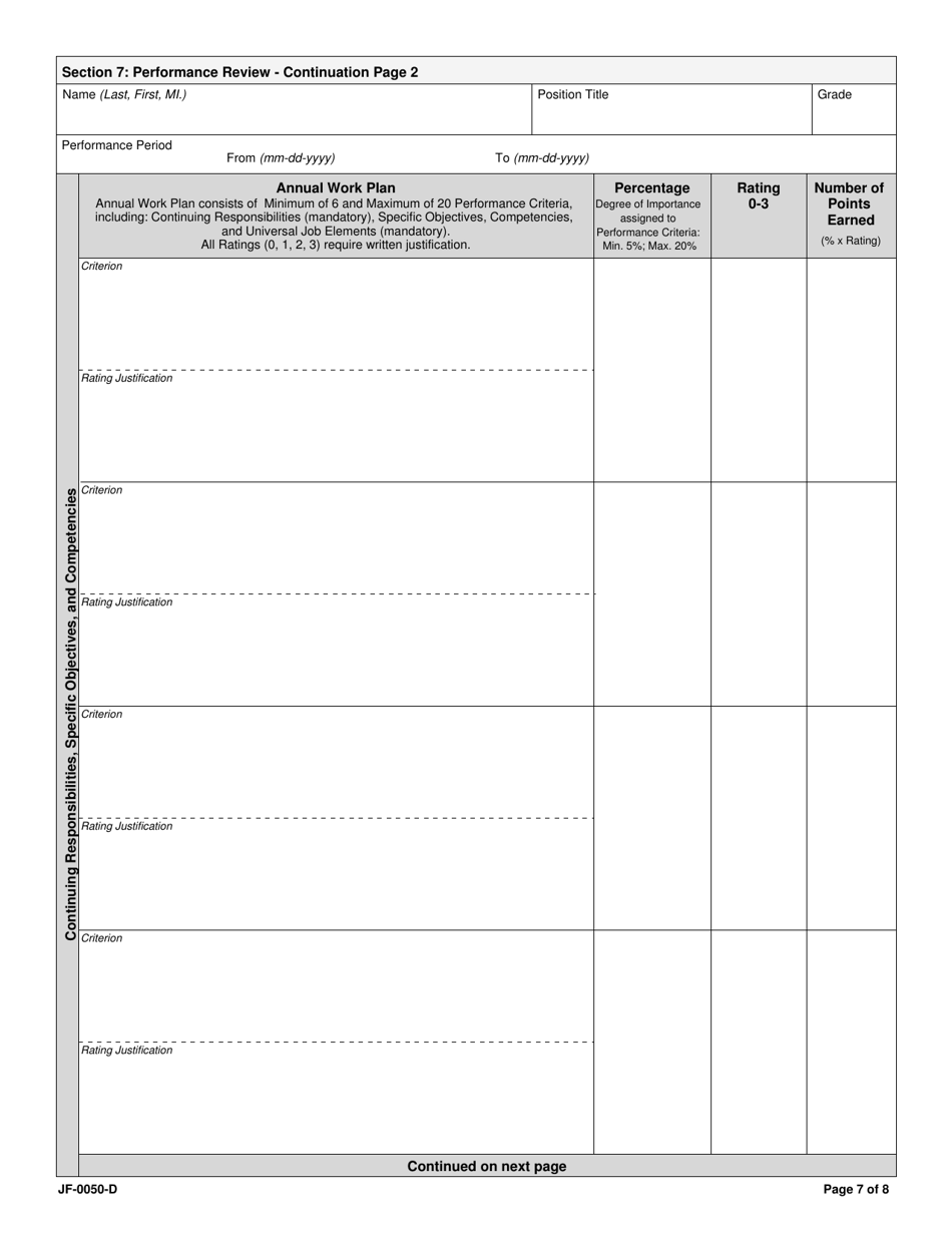 Form JF-0050-D Merit Based Compensation (Mbc) Employee Performance Report (Epr) for Locally Employed Staff, Page 9