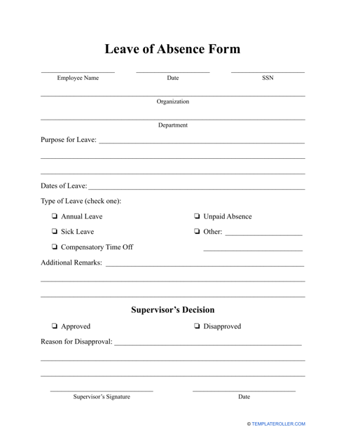 Leave Of Absence Form Template Free Printable Templates