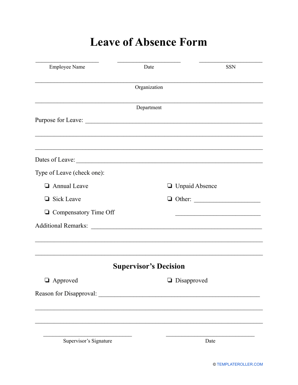Leave of Absence Form Download Printable PDF Templateroller