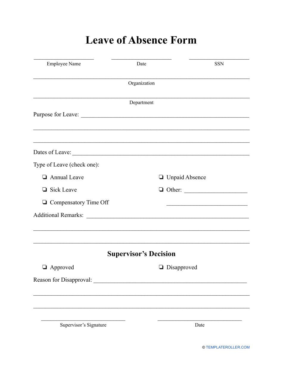 Leave of Absence Form Fill Out, Sign Online and Download PDF