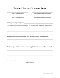 Document preview: Personal Leave of Absence Form