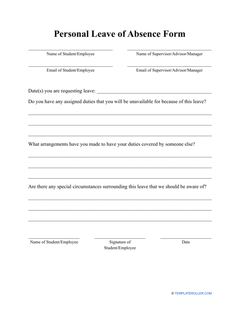 Personal Leave of Absence Form Download Pdf