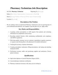Sample Pharmacy Technician Job Description