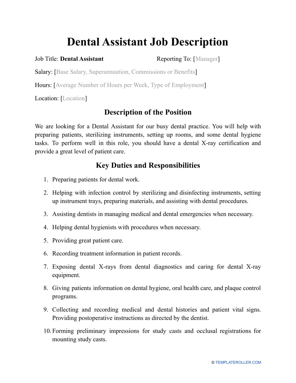 Sample Dental Assistant Job Description, Page 1