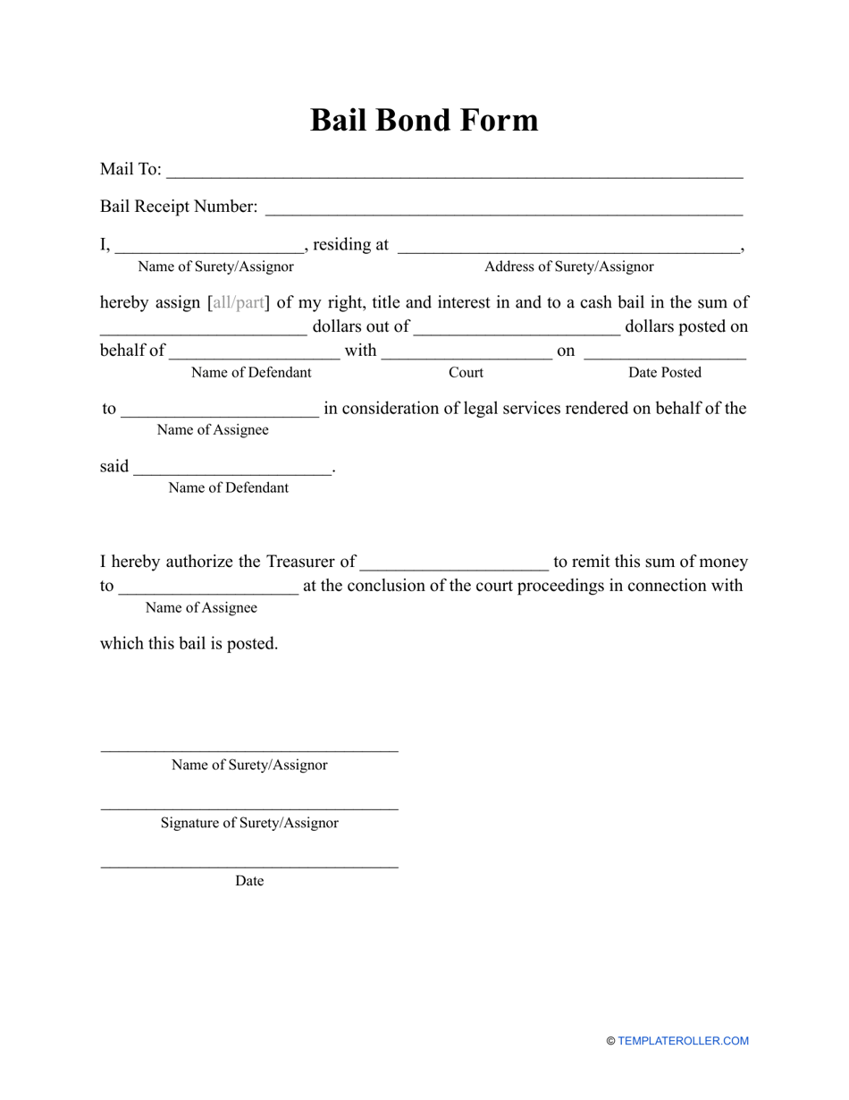 Bail Bond Form, Page 1