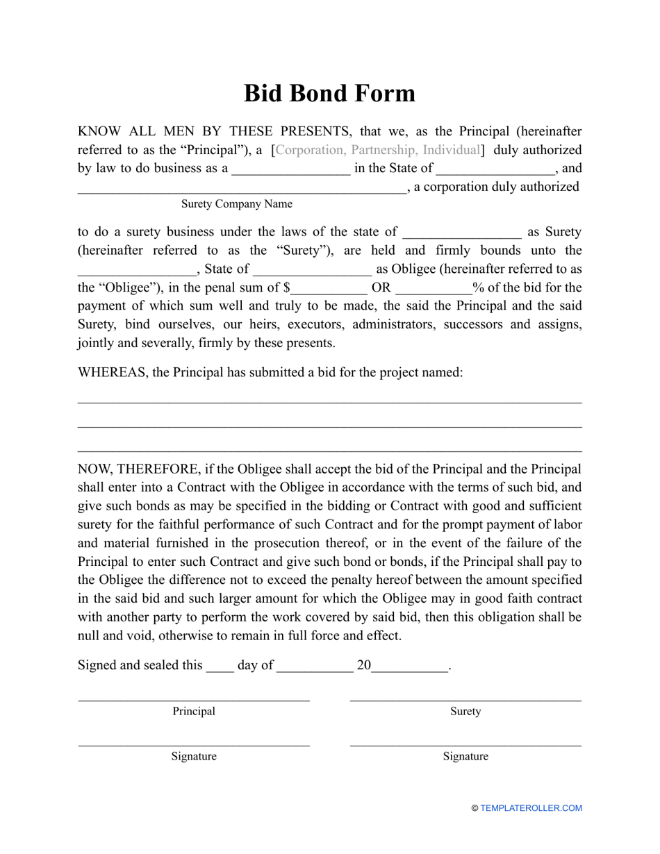 Bond Form - Out, Sign Online Download PDF | Templateroller