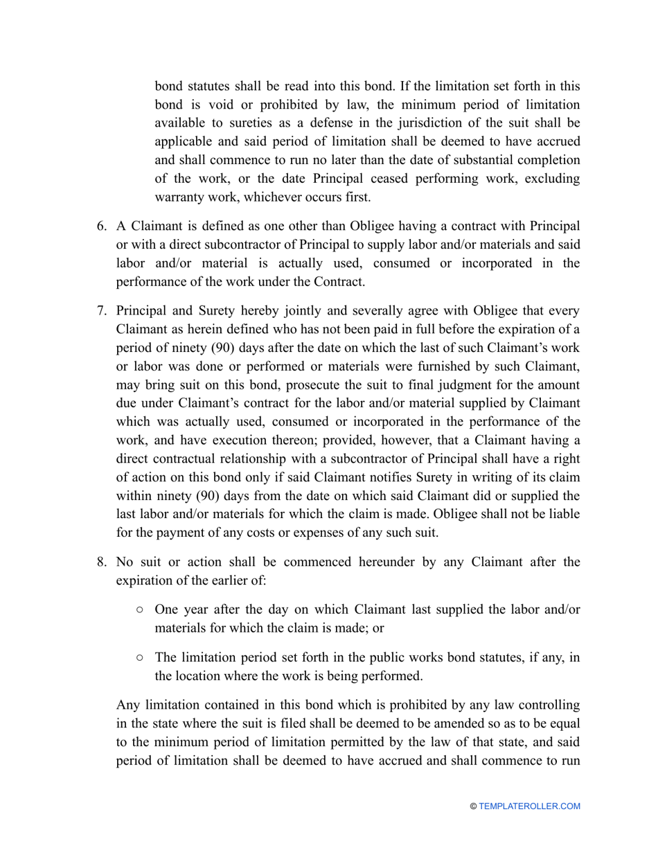 Performance Bond Form, Page 3