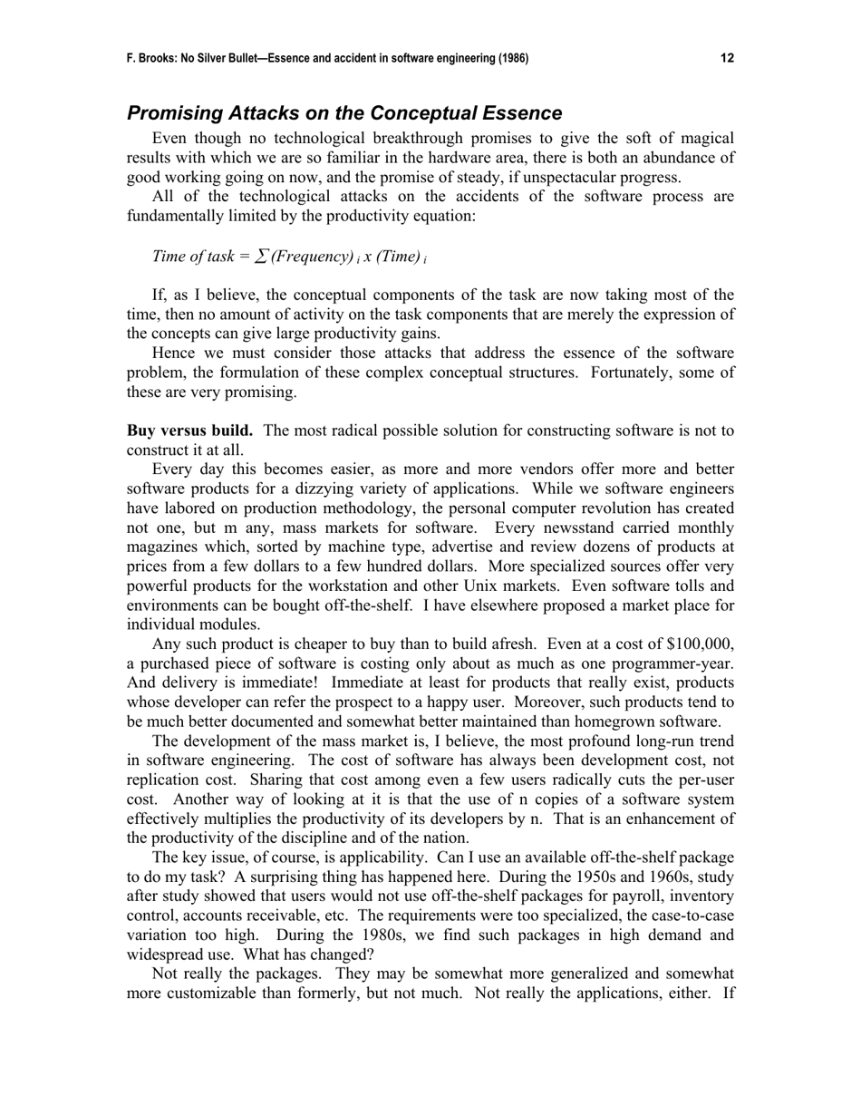 No Silver Bullet - Essence and Accident in Software Engineering - Frederick P. Brooks, Page 12
