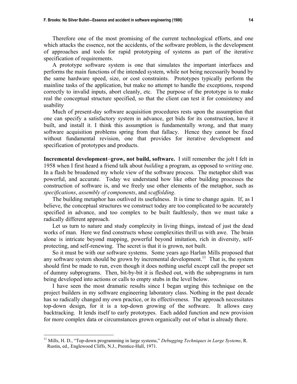 No Silver Bullet - Essence and Accident in Software Engineering - Frederick P. Brooks, Page 14
