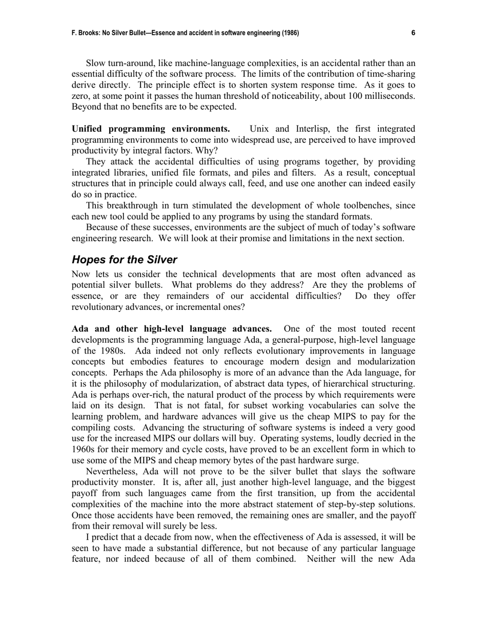 No Silver Bullet - Essence and Accident in Software Engineering - Frederick P. Brooks, Page 6