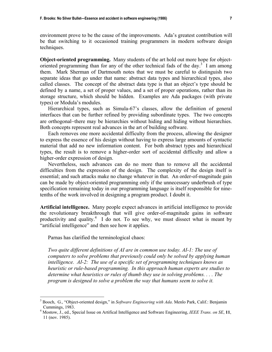 No Silver Bullet - Essence and Accident in Software Engineering - Frederick P. Brooks, Page 7