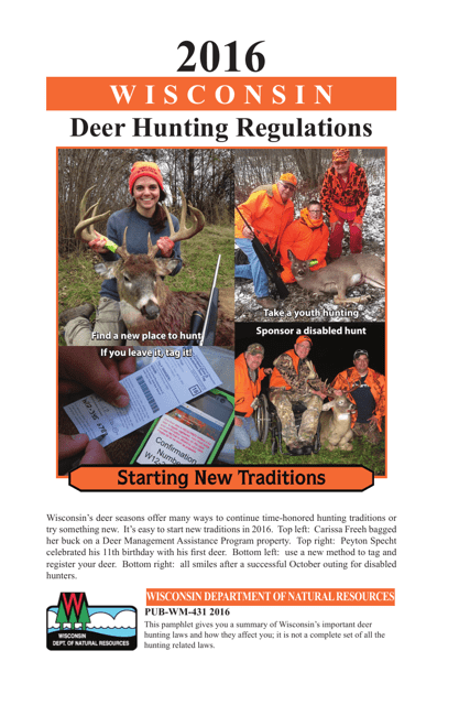 Form PUB-WM-431 Deer Hunting Regulations - Wisconsin, 2016