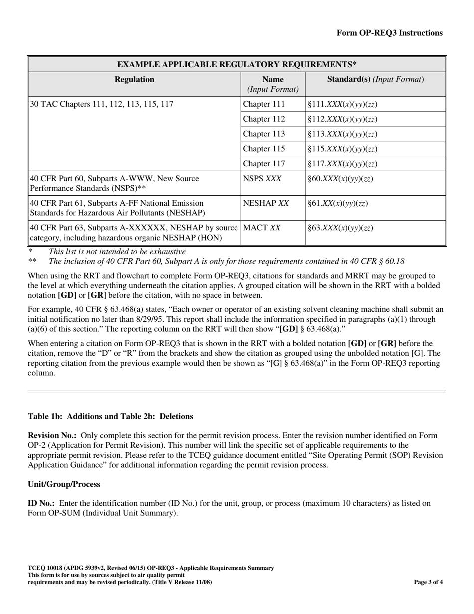 Form OP-REQ3 (TCEQ-10018) Applicable Requirements Summary - Texas, Page 3
