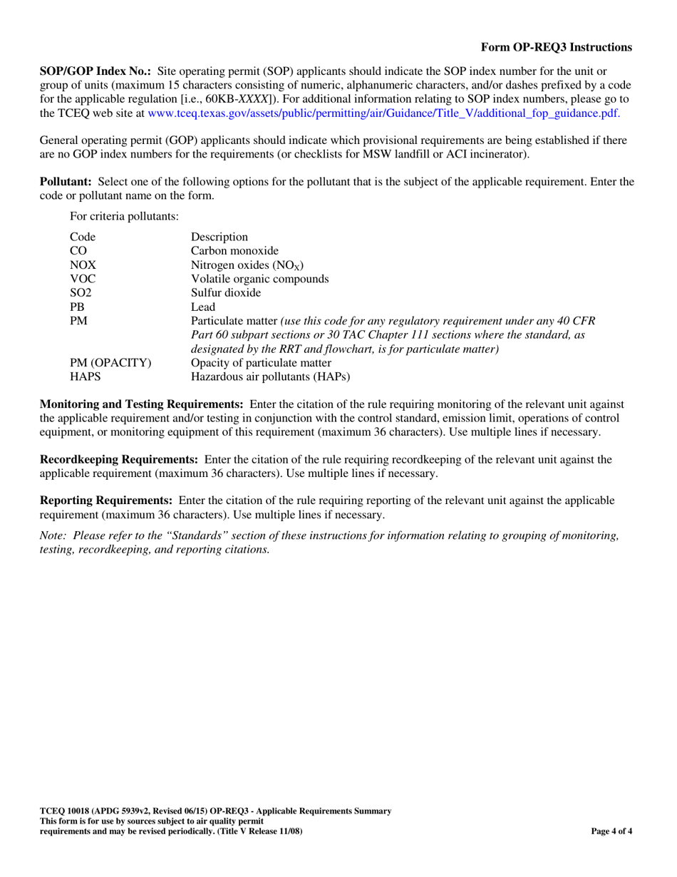 Form OP-REQ3 (TCEQ-10018) Applicable Requirements Summary - Texas, Page 4