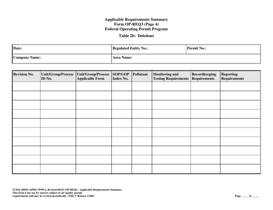 Form OP-REQ3 (TCEQ-10018) Applicable Requirements Summary - Texas, Page 8